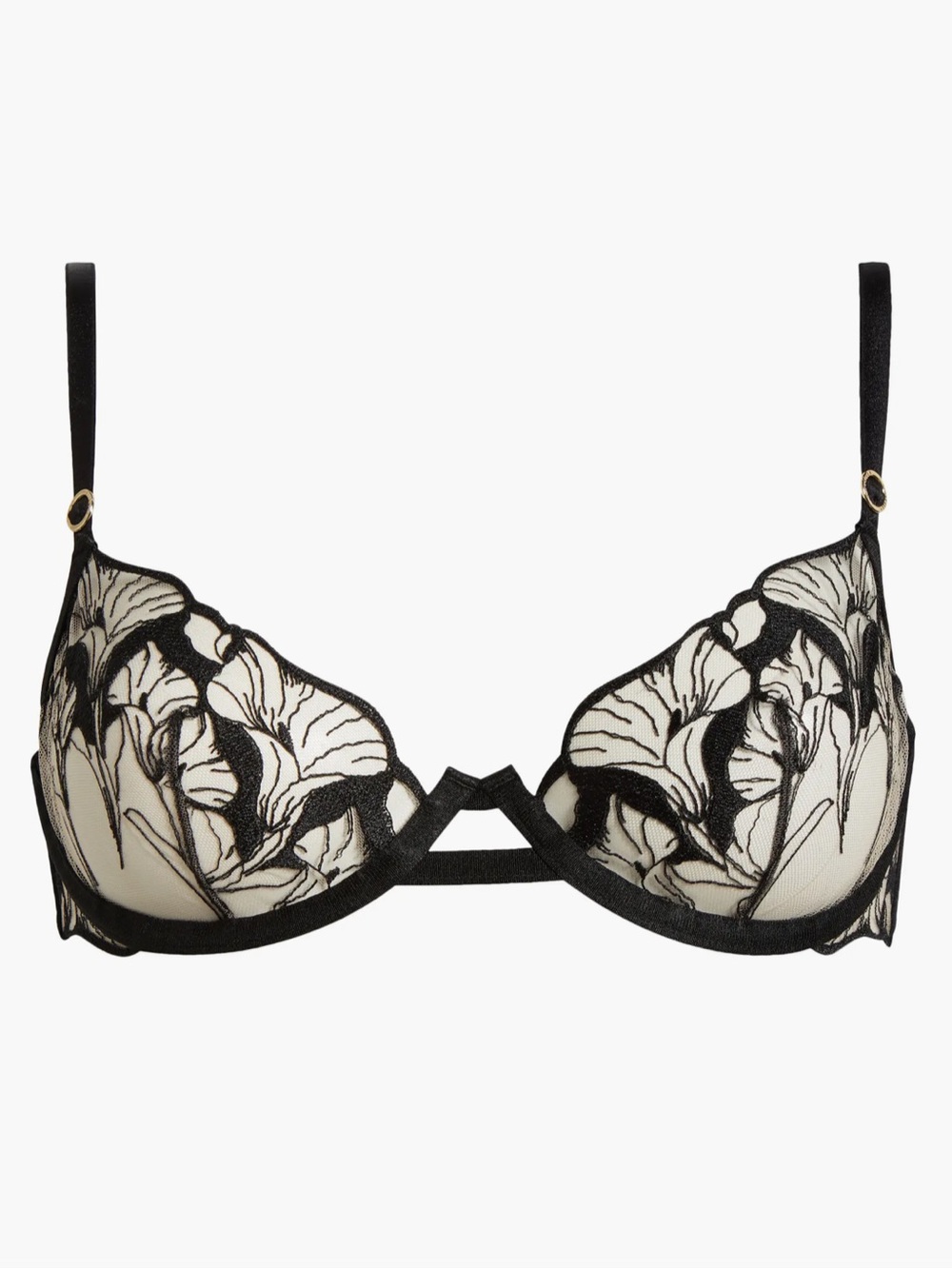 Bluebella Black Floral Embroidered Sheer Underwire Bra Mesh Lingerie 32B